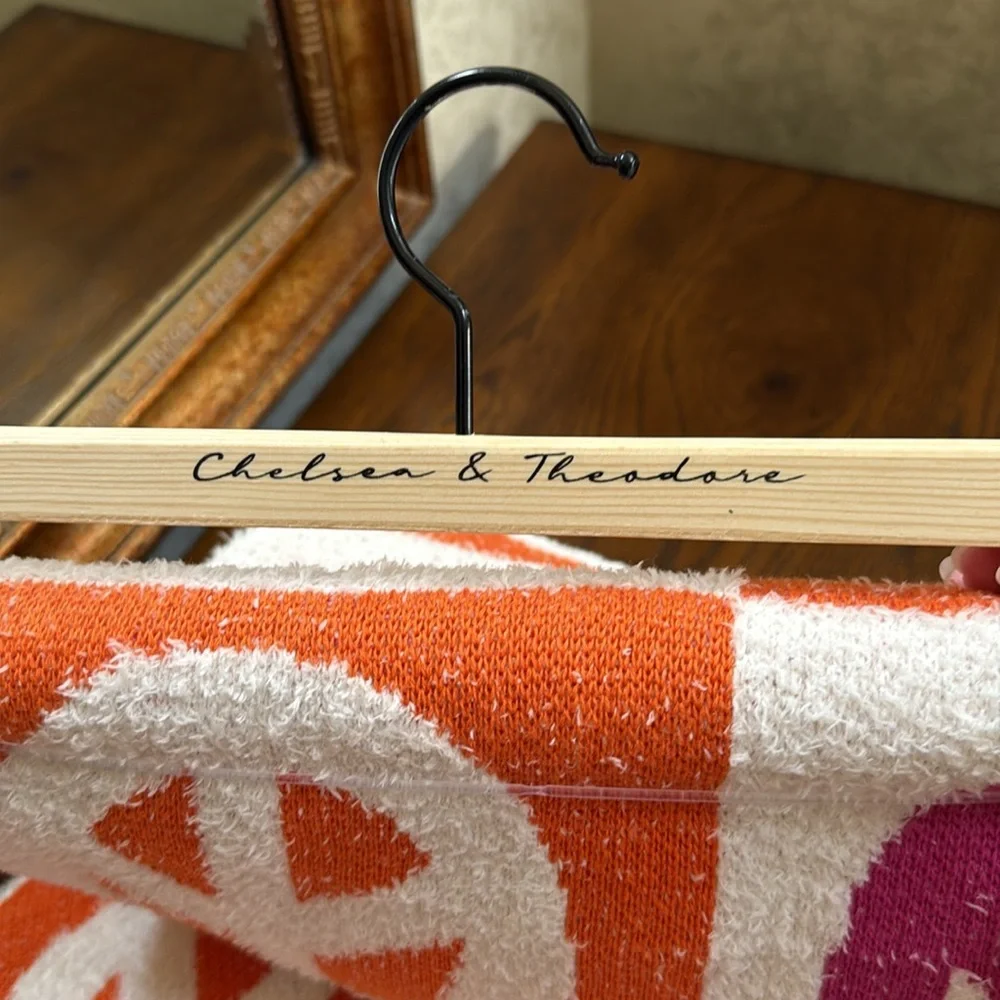 Chelsea & Theodore Peace Symbol & Flower Decrative Throw. Orange Pink & White.